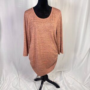 Rust Heather Knit Tunic Top With Crochet Lace Back Accent & Side Ruched Details